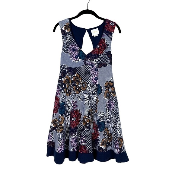 Anthropologie Maeve Blue Floral Keyhole Back Fairchild Flared Dress Size XS - Picture 1 of 7